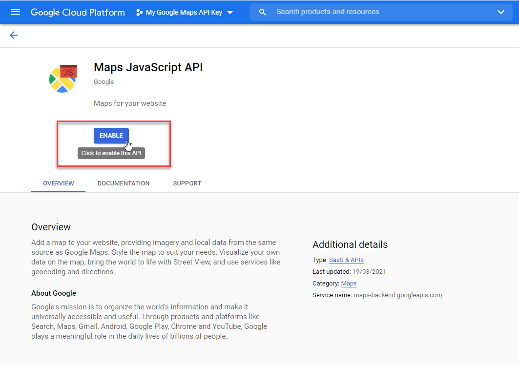 Enable Maps JavaScript API -2- Generate Google Maps API Key and Display Maps in Oshine