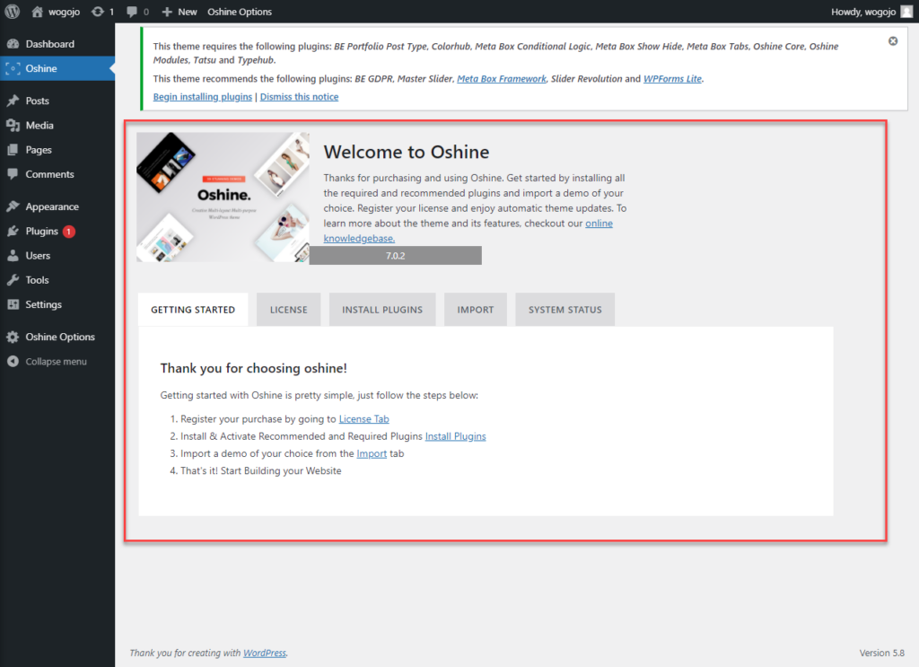 How to set up Oshine Theme and Import a Demo? – Oshine Knowledge Base
